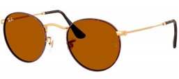 Gafas de Sol - Ray-Ban - RB3447 ROUND METAL - 927533  MATTE HAVANA ON GOLD // BROWN