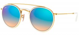 Gafas de Sol - Ray-Ban - RB3647N ROUND DOUBLE BRIDGE - 001/4O GOLD // GRADIENT BROWN MIRROR BLUE